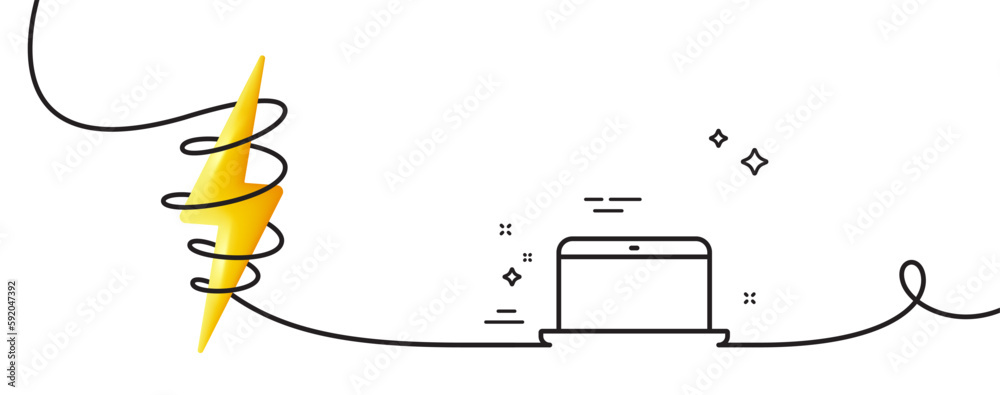 Poster laptop computer icon. continuous one line with curl. notebook sign. portable personal computer symbo