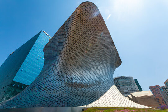 MEXICO CITY, MEXICO - MARCH 14, 2022 - Soumaya is a private museum in Mexico City and a non-profit cultural institution with over 66,000 works from 30 centuries of art