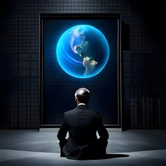 Obraz premium businessman meditating on the earth