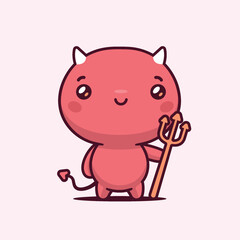 Kawaii devil, cute demon character vector cartoon illustration