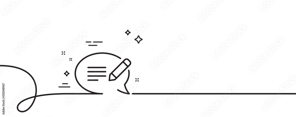 Poster message chat line icon. continuous one line with curl. speech bubble sign. feedback symbol. message 