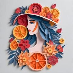 generative ai ilustrations, a woman full of fruits and flowers