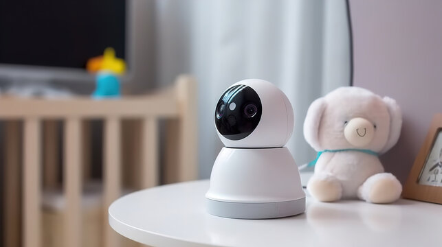 Surveillance video camera to monitor the child in the children's room. AI generated
