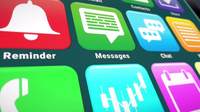Video animation of a smartphone screen with some scrolling phone applications. Moving background.