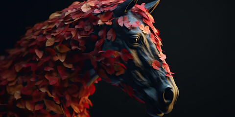 Obraz na płótnie Canvas Horse made out of leaves, AI generative