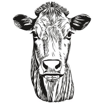 recommend clip art: Black and white linear paint draw cow vector illustration calf
