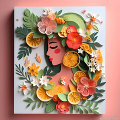 generative ai ilustrations, a woman full of fruits and flowers