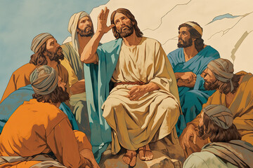 Jesus Christ talking to a group of people - AI Generated