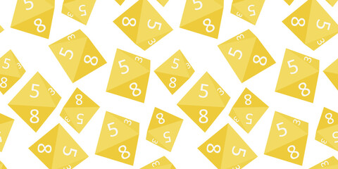 Yellow Polyhedral cubes for fantasy RPG, board games. vector illustration. Seamless pattern