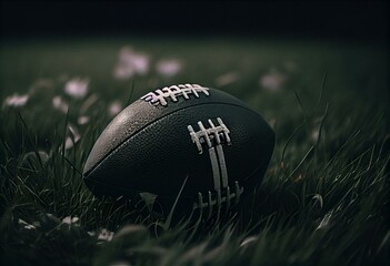 american football ball on green field. Generative AI
