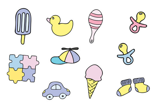 Baby Clipart Png Set Pack Drawing Ice-cream Colorful  Lollipop  Ice Cream On A Stick, Ice Cone Yellow Duck