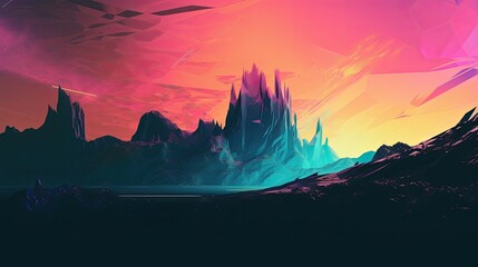 Glitched landscape and abstract elements with a sci-fi feel created with generative AI technology