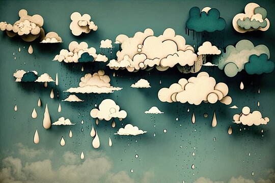Rainy clouds pouring rain from the sky in a painting. Generative AI