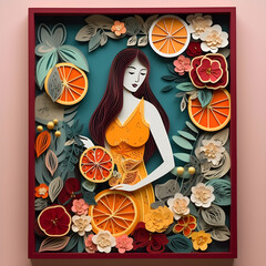 Fototapeta na wymiar generative ai ilustrations, a woman full of fruits and flowers