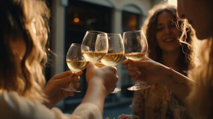 glass of wine, party of women. Generative AI