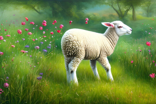 Baby Lamb in a grassy meadow Generative Art