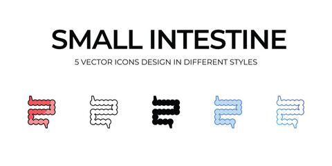Small Intestine Icon Design in Five style with Editable Stroke. Line, Solid, Flat Line, Duo Tone Color, and Color Gradient Line. Suitable for Web Page, Mobile App, UI, UX and GUI design.