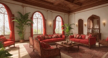 Fototapeta na wymiar A Glimpse Into the Exotic Interiors of a Costa Rican Mansion generative ai