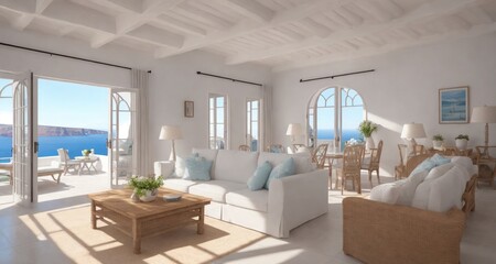 Modern Mediterranean Luxury: Inside a Santorini Greek Villa generative ai - 592059101