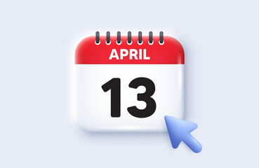 13th day of the month icon. Calendar date 3d icon. Event schedule date. Meeting appointment time. 13th day of April month. Calendar event reminder date. Vector
