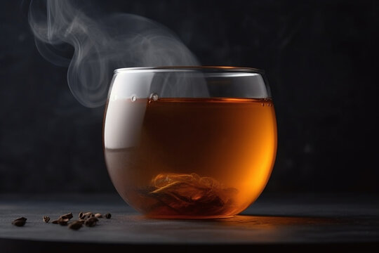 tea in steaming glass on matte background Generative AI