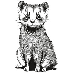 Ferret sketchy, graphic portrait of a Ferret on a white background, polecat