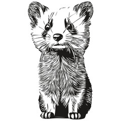 Ferret vector illustration line art drawing black and white polecat