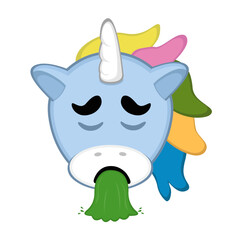 vector illustration face of a cartoon unicorn vomiting