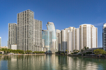 Obraz premium Miami, USA - December 4, 2022. View of the Brickell and downtown skyscrapers in Miami