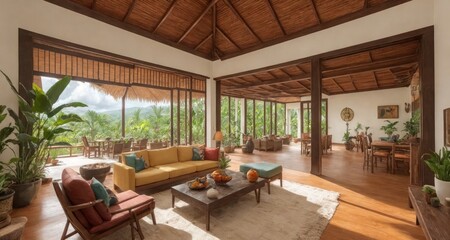 Fototapeta na wymiar A Luxurious Costa Rican Estate: An Exotic Living Room Interior generative ai