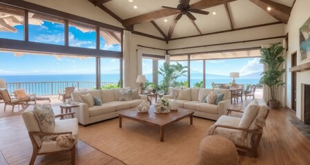 Luxurious Living in Maui: An Inside Look at a Coastal Mansion's Interior generative ai - 592062346