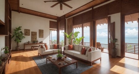 Fototapeta na wymiar The Exotic Beauty of a Bali Villa Living Room generative ai