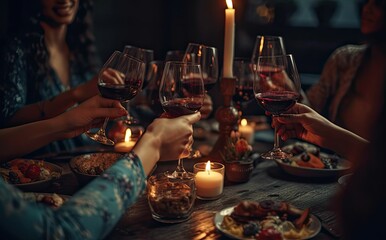 Friends Proposing a Toast with a Glass of Wine Generative AI