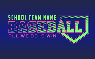 Baseball team design isolated on dark blue black background. School spirit shirts sport fan emblem. For print or cut (Cricut, Silhouette). 
 
