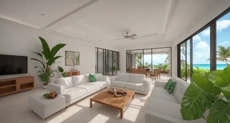 Fototapeta na wymiar Luxury Living Room in a Tropical Villa in Cancun, Mexico generative ai