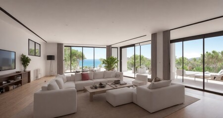 Fototapeta na wymiar A Glimpse of Paradise: A Luxurious Living Room in an Ibiza Mansion generative ai
