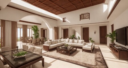 Fototapeta na wymiar Spectacular Exotic Estate Living Room in Cancun, Mexico generative ai