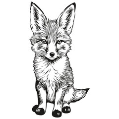 Realistic fox vector, hand drawn animal illustration fox cub