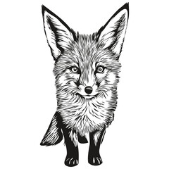 Vintage engrave isolated fox illustration cut ink sketch fox cub