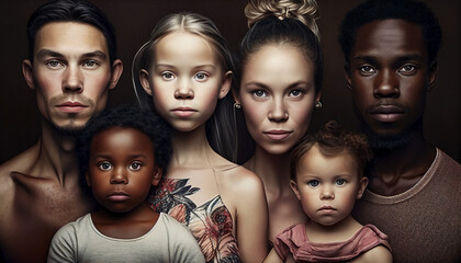 Obraz premium Afro-Caucasican pairs of three celebrating variety: a family united in difference. Ai generated
