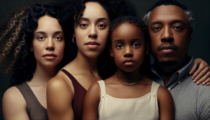Obraz premium Portrait of the modern family celebrating diversity of a new family structure with a single father with two daughters and his granddaughter. Ai generated