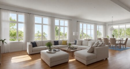 Fototapeta na wymiar A Slice of Paradise: An Elegant Cape Cod Estate Living Room Interior generative ai