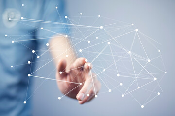 Global network. Blockchain. illustration. Neural networks and artificial intelligence