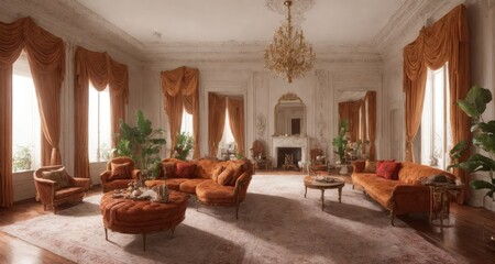 Fototapeta na wymiar An Exotic Getaway in a Cape Cod Mansion: A Glimpse Inside the Living Room generative ai