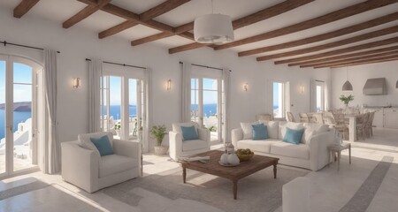 Luxurious Living in a Santorini Greece Coastal Villa generative ai - 592064502
