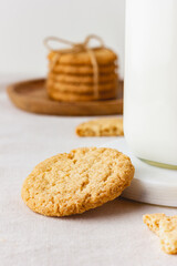 Oatmeal cookies on a wooden plate