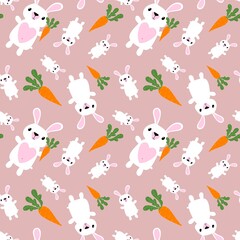Cartoon animals seamless Easter eggs and rabbit and paint bunnies pattern for wrapping paper and kids clothes print