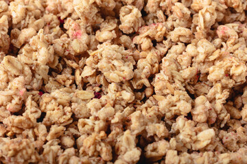 Granola texture. Homemade breakfast background.