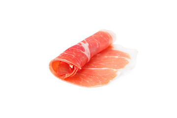 Tasty jamon slice on white background
