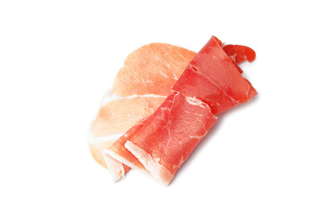 Tasty jamon slice on white background